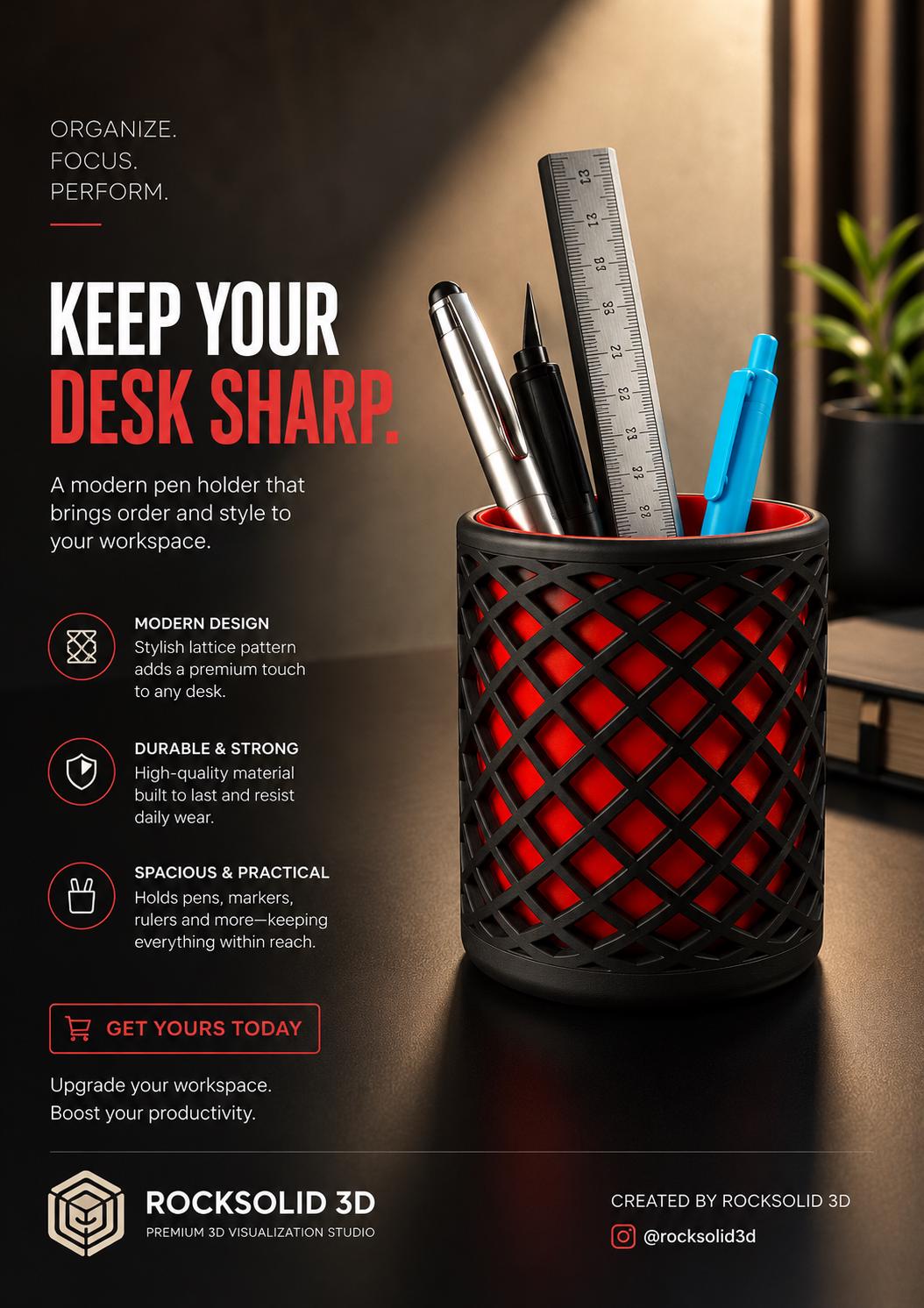 Modern Lattice Pen Holder – Dual-Layer Geometric Desk Organizer Cup